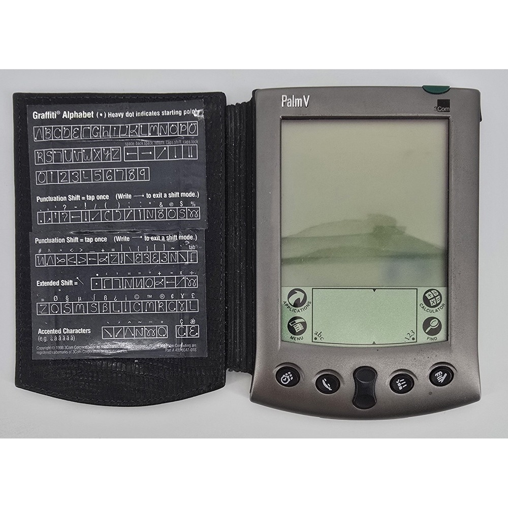 3Com Palm V Silver Handheld 3.2" Touchscreen Leather Case‎ Untested No Charger